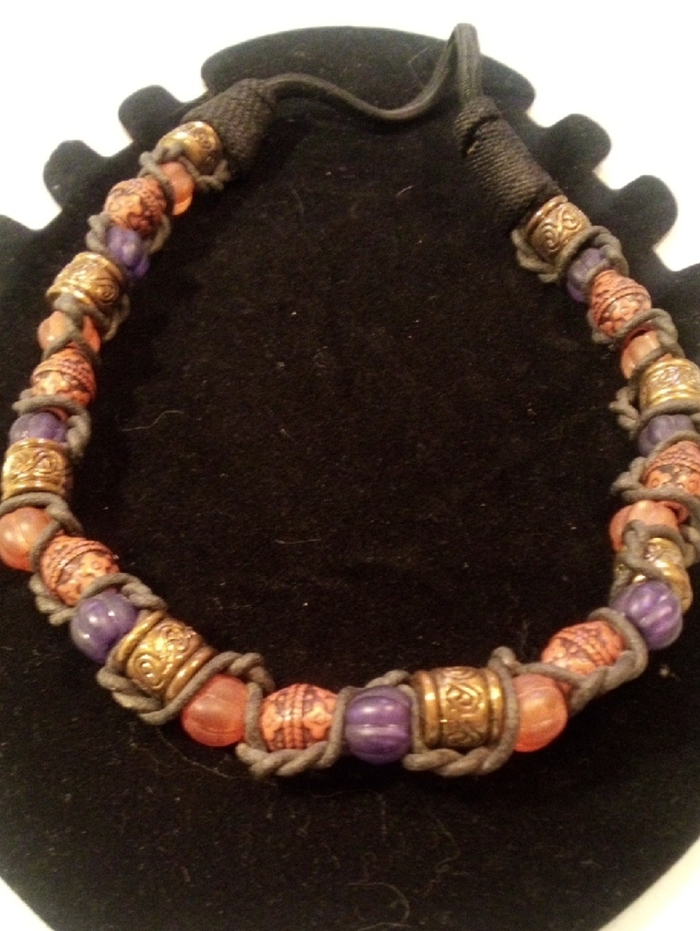 Handcrafted Purple and Orange Beaded Women's Necklace - Picture 1 of 5